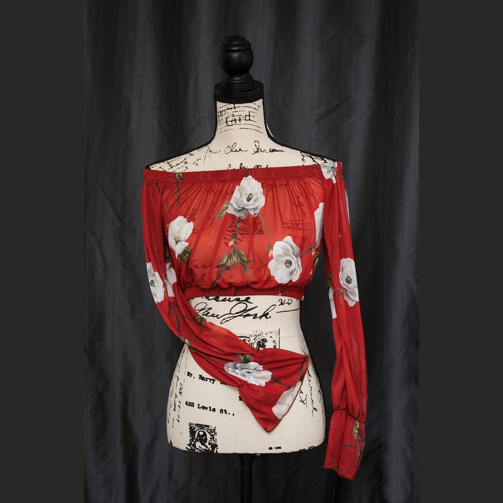 MISSGUIDED / RED FLORAL CROP SIZE 4